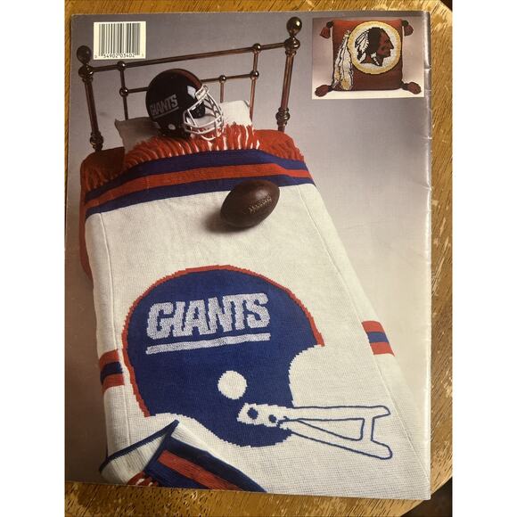 Vintage 1987 Nomis NFL Afghan Lap Robe PIllow Football Crochet Pattern - Picture 2 of 4